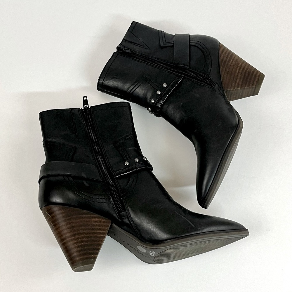 Lucky Brand Majoko Black Leather Harness Boot Heeled Bootie Women’s Size 6 - Picture 6 of 15